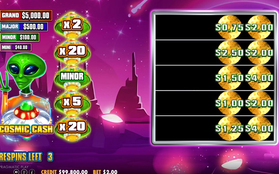 Cosmic Respins : rouleaux de symboles MONEY et compteur de respins